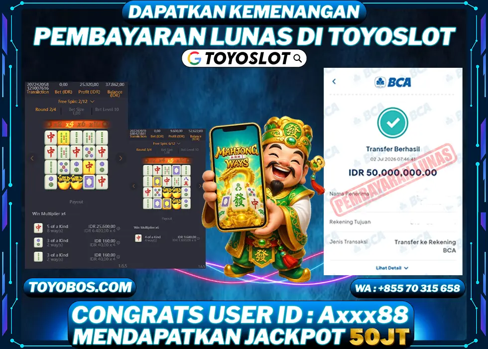 TOYOSLOT - BUKTI KEMENANGAN Mahjong Ways Rp50,000,000,- LUNAS